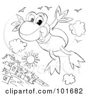 Royalty Free RF Clipart Illustration Of A Coloring Page Outline Of A Leaping Frog Trying To Fly