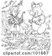 Poster, Art Print Of Coloring Page Outline Of A Boy Talking To A Bear