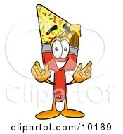 Poster, Art Print Of Paint Brush Mascot Cartoon Character Wearing A Birthday Party Hat