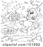 Poster, Art Print Of Coloring Page Outline Of A Wolf Walking In The Snow