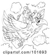 Poster, Art Print Of Coloring Page Outline Of A Doctor Flying On An Eagle