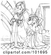 Royalty Free RF Clipart Illustration Of A Coloring Page Outline Of A Pretty Queen And Evil King by Alex Bannykh