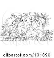 Royalty Free RF Clipart Illustration Of A Coloring Page Outline Of An Elephant Painting On A Canvas
