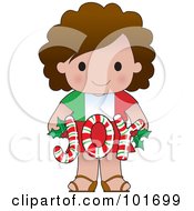 Poster, Art Print Of Cute Italian Girl Holding Joy Christmas Candy Canes