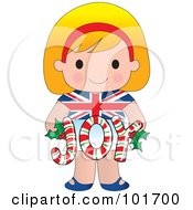 Cute British Girl Holding Joy Christmas Candy Canes