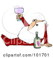 Santa Claus Sitting On The Floor In His Pajamas Drunk Off Of Wine