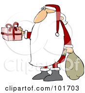 Poster, Art Print Of Santa Claus With A Really Long Beard Carrying A Sack And Holding Out A Gift