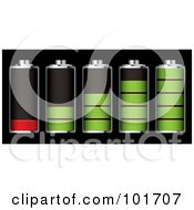 Poster, Art Print Of Digital Collage Of Five Chrome Batteries With Green And Red Juice At Different Charge Levels