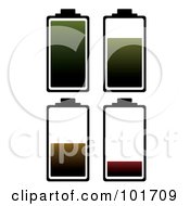 Poster, Art Print Of Digital Collage Of Four Black Battery Outlines With Green Brown And Red Juice At Different Charge Levels