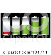 Poster, Art Print Of Digital Collage Of Five Silver Batteries With Green And Red Juice At Different Charge Levels