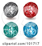 Poster, Art Print Of Digital Collage Of Four Black Red Green And Blue Scribbled Ball Drawings