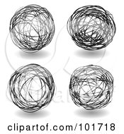 Poster, Art Print Of Digital Collage Of Four Black And White Scribbled Ball Drawings