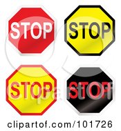 Poster, Art Print Of Digital Collage Of Four Red Yellow And Black Stop Signs