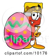 Poster, Art Print Of Paint Brush Mascot Cartoon Character Standing Beside An Easter Egg
