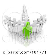 Royalty Free RF Clipart Illustration Of A 3d Green Man At The Front Of An Arrow Of Followers