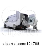 Poster, Art Print Of Royalty-Free Rf Clipart Illustration Of 3d White Characters Loading A Washing Machine In A Moving Van