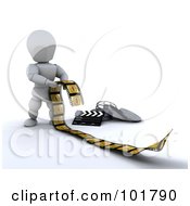 Royalty Free RF Clipart Illustration Of A 3d White Character Inspecting Movie Film