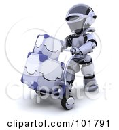 Poster, Art Print Of 3d Silver Robot Pushing Crates On A Hand Truck