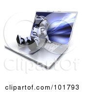 Poster, Art Print Of 3d Silver Robot Relaxing On A Laptop Keyboard