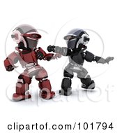 Royalty Free RF Clipart Illustration Of 3d Red And Black Robots Fighting