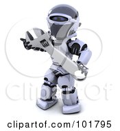 Poster, Art Print Of 3d Silver Robot Holding A Large Wrench