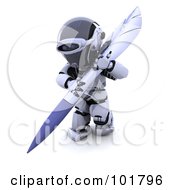 Poster, Art Print Of 3d Silver Robot Writing With A Large Pen