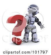 Poster, Art Print Of 3d Silver Robot Beside A Red Question Mark