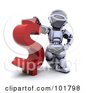 Poster, Art Print Of 3d Silver Robot Beside A Red Dollar Symbol