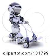 3d Silver Robot Pushing A Hand Truck