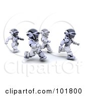 Poster, Art Print Of Group Of 3d Silver Robots Jogging