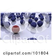 3d Red Ball Standing Out From Blue Balls On A Reflective Surface