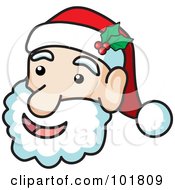 Poster, Art Print Of Jolly Santa Face With Holly On His Hat