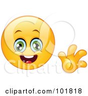 Royalty Free RF Clipart Illustration Of A Yellow Smiley Face Waving Hello