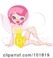 Poster, Art Print Of Pink Haired Pixie Sitting In A Yellow Dress