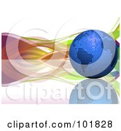 Poster, Art Print Of Blue Mosaic Disco Ball Globe On A Reflective Surface With Colorful Waves