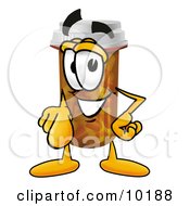 Pill Bottle Mascot Cartoon Character Pointing At The Viewer