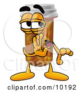 Clipart Picture Of A Pill Bottle Mascot Cartoon Character Whispering And Gossiping by Toons4Biz