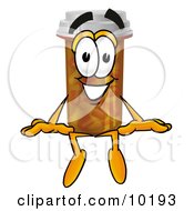 Pill Bottle Mascot Cartoon Character Sitting