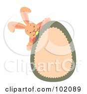 Royalty Free RF Clipart Illustration Of An Orange Rabbit Behind A Peach And Green Easter Egg by Cherie Reve