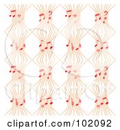 Poster, Art Print Of Background Pattern Of Orange Music Lines With Red Notes On White