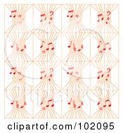 Poster, Art Print Of Background Pattern Of Orange Music Strings With Red Notes On White