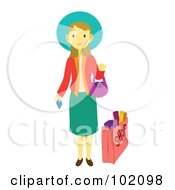 Poster, Art Print Of Pretty Woman Standing And Holding A Credit Card By A Shopping Bag