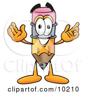 Clipart Picture Of A Pencil Mascot Cartoon Character With Welcoming Open Arms by Mascot Junction