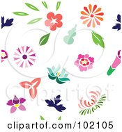 Royalty Free RF Clipart Illustration Of A Seamless Pattern Background Of Colorful Flowers On White by Cherie Reve