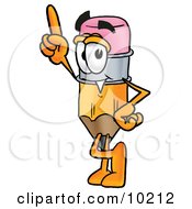 Clipart Picture Of A Pencil Mascot Cartoon Character Pointing Upwards