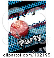 Poster, Art Print Of Blue Disco Party Background With A Red Ball And Dancing Feet