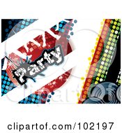 Poster, Art Print Of Blue And Green Disco Party Background With A Red Ball And Dancing Feet