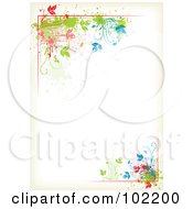 Poster, Art Print Of Colorful Floral Vine Border Around Antique White Copyspace
