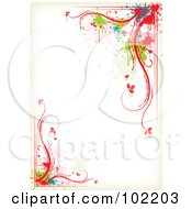 Colorful Floral Vine And Splatter Border Around White Copyspace