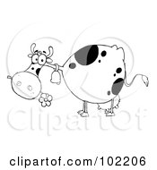 Royalty Free RF Clipart Illustration Of An Outlined Cow Eating A Daisy